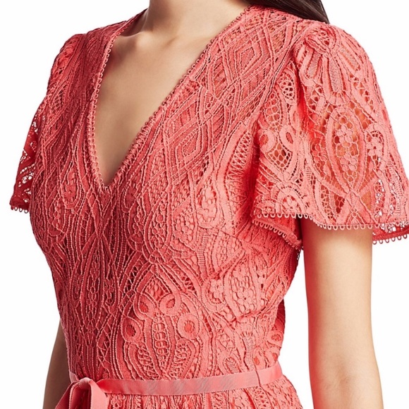 ML MONIQUE LHUILLIER Laser Lace Dress Coral - Picture 6 of 13